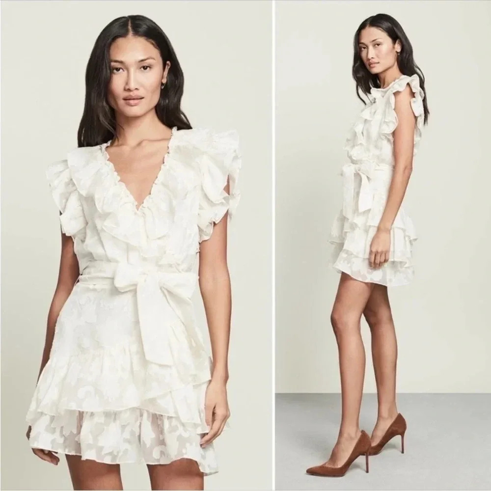 Veronica Beard Mahita Ecru Silk Jacquard Ruffled Cream Size 6